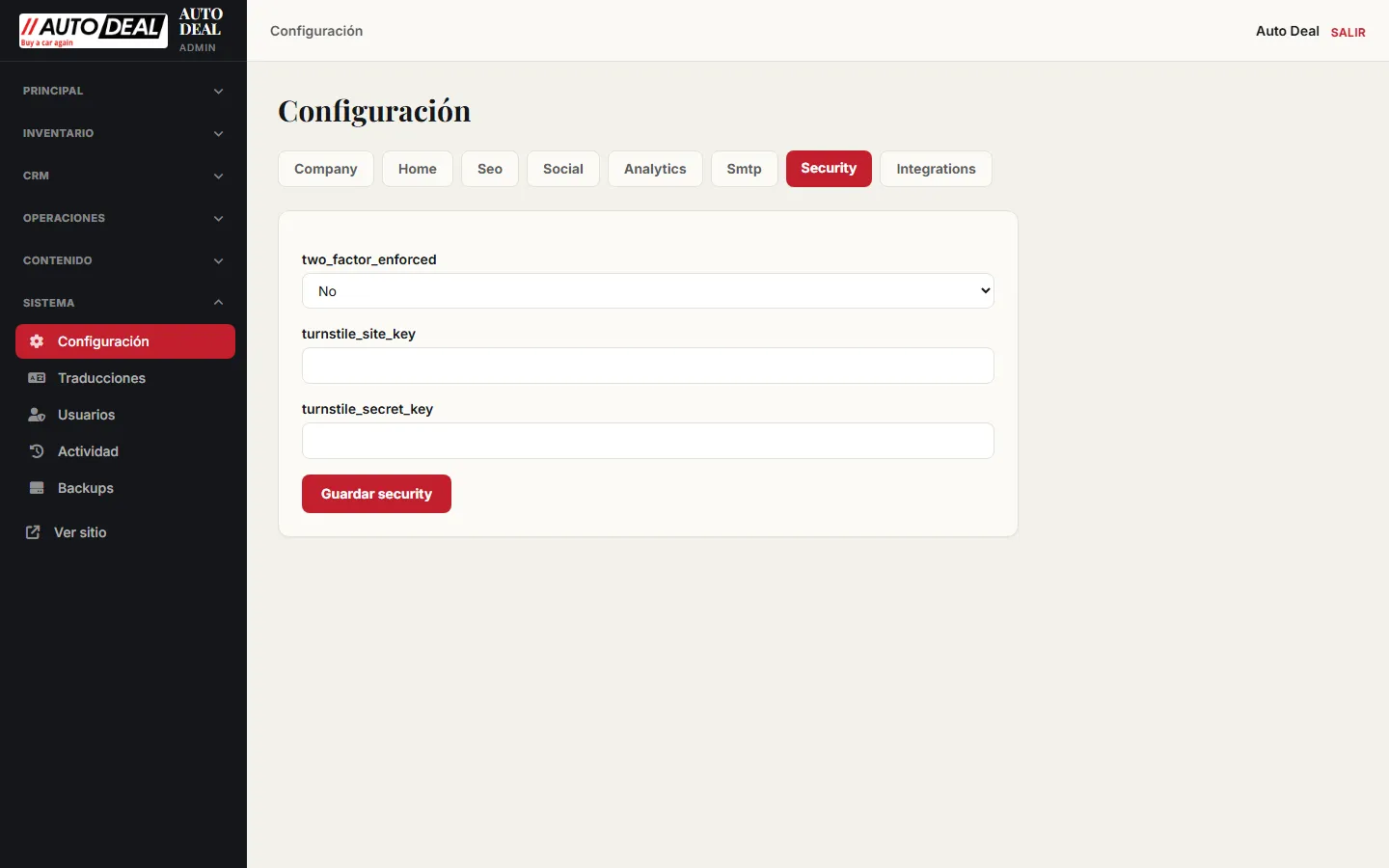 Configuración Security
