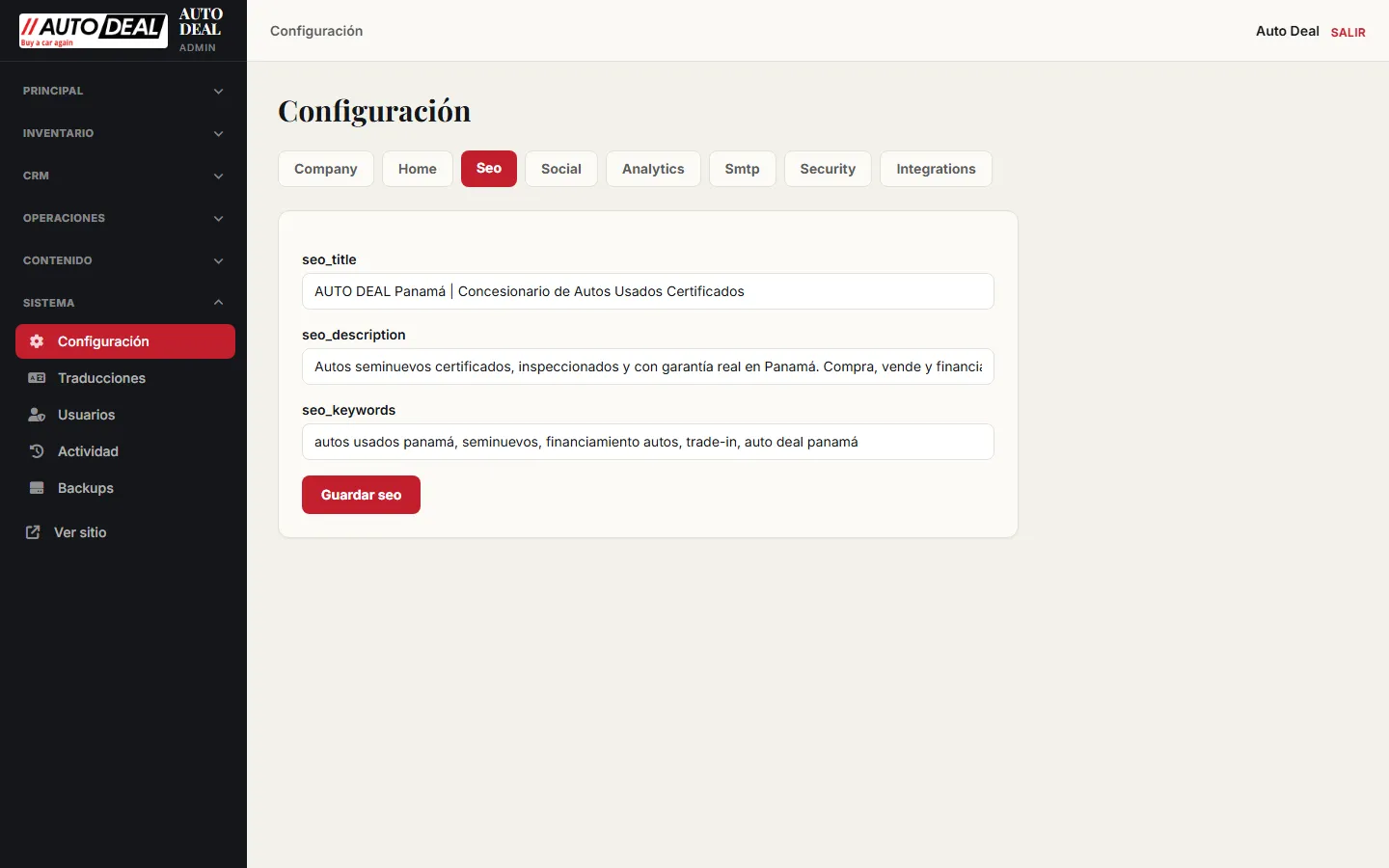 Configuración SEO